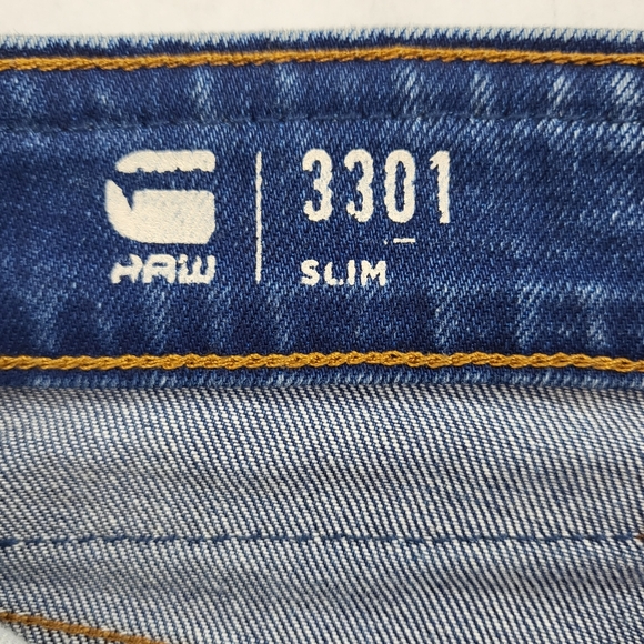 G Star Raw Jeans Mens 35x32 Blue 3301 Tapered Button Fly Denim Pants Washed Out - Picture 2 of 10